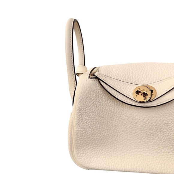 Hermès Nata Taurillon Clemence Mini Lindy 20 Cream Ivory White Gold Hardware GHW - Picture 4 of 16